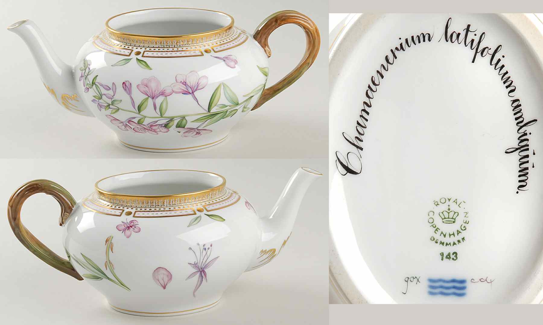 Flora Danica (1961 To Current) Teapot No Lid-Chamaenerium latifolium Ambiguum by Royal Copenhagen-1
