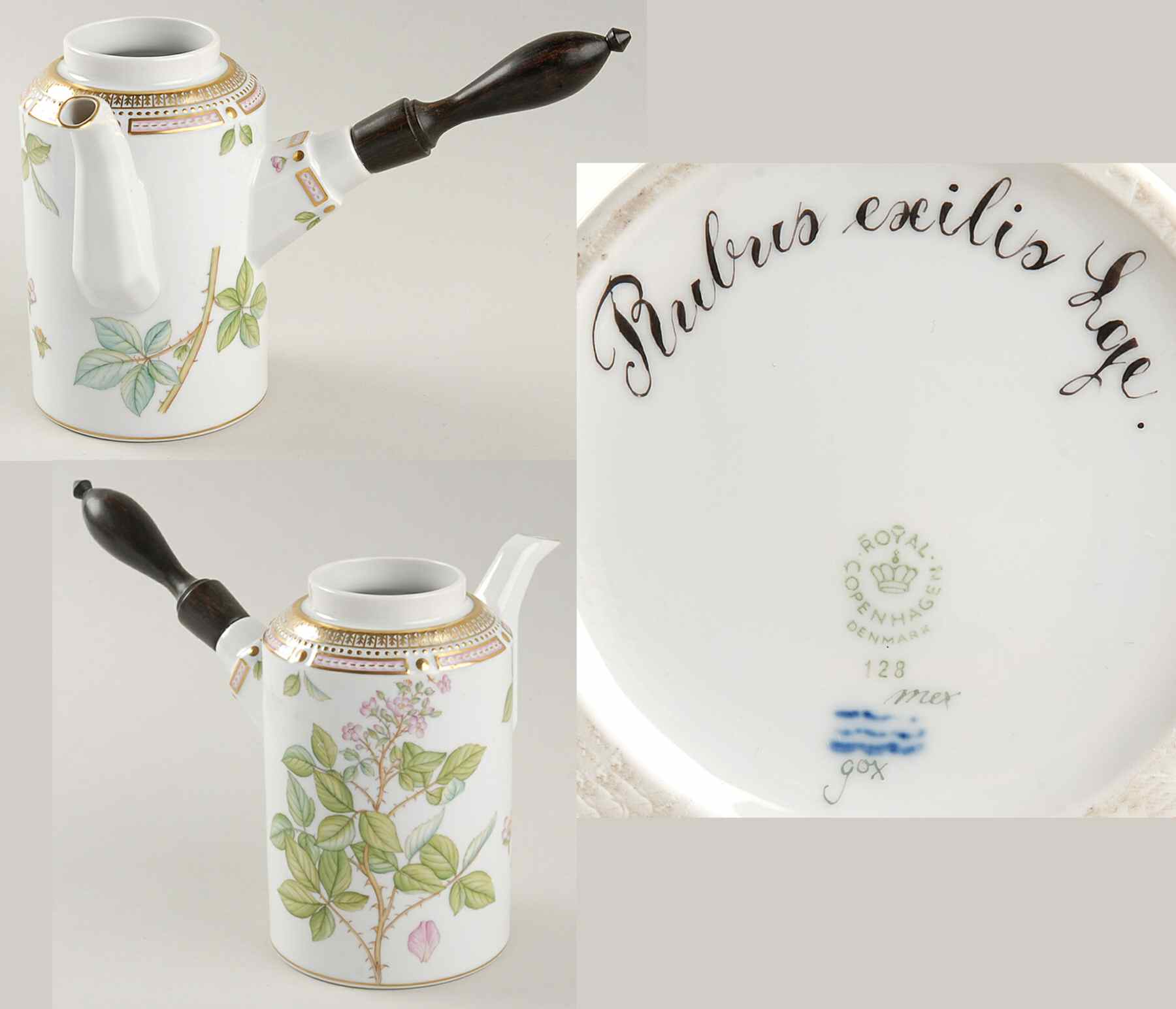 Flora Danica (1961 To Current) Ebony Handle Coffee Pot-No Lid-Rubus exilis Lge by Royal Copenhagen-1