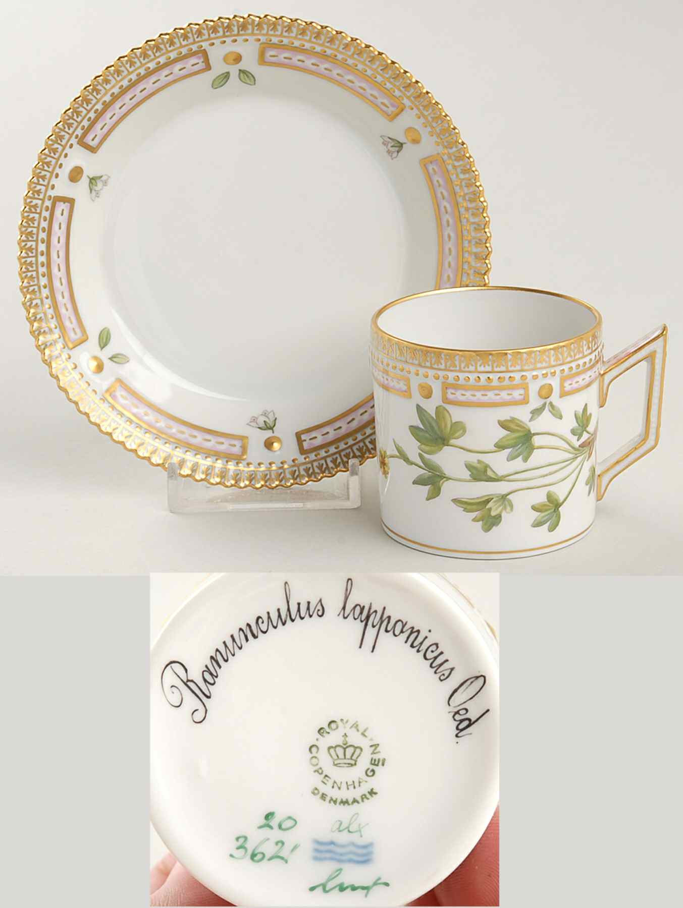 Flora Danica (1961 To Current) Flat Demitasse Cup & Saucer-Ranunculus lapponicus by Royal Copenhagen-1
