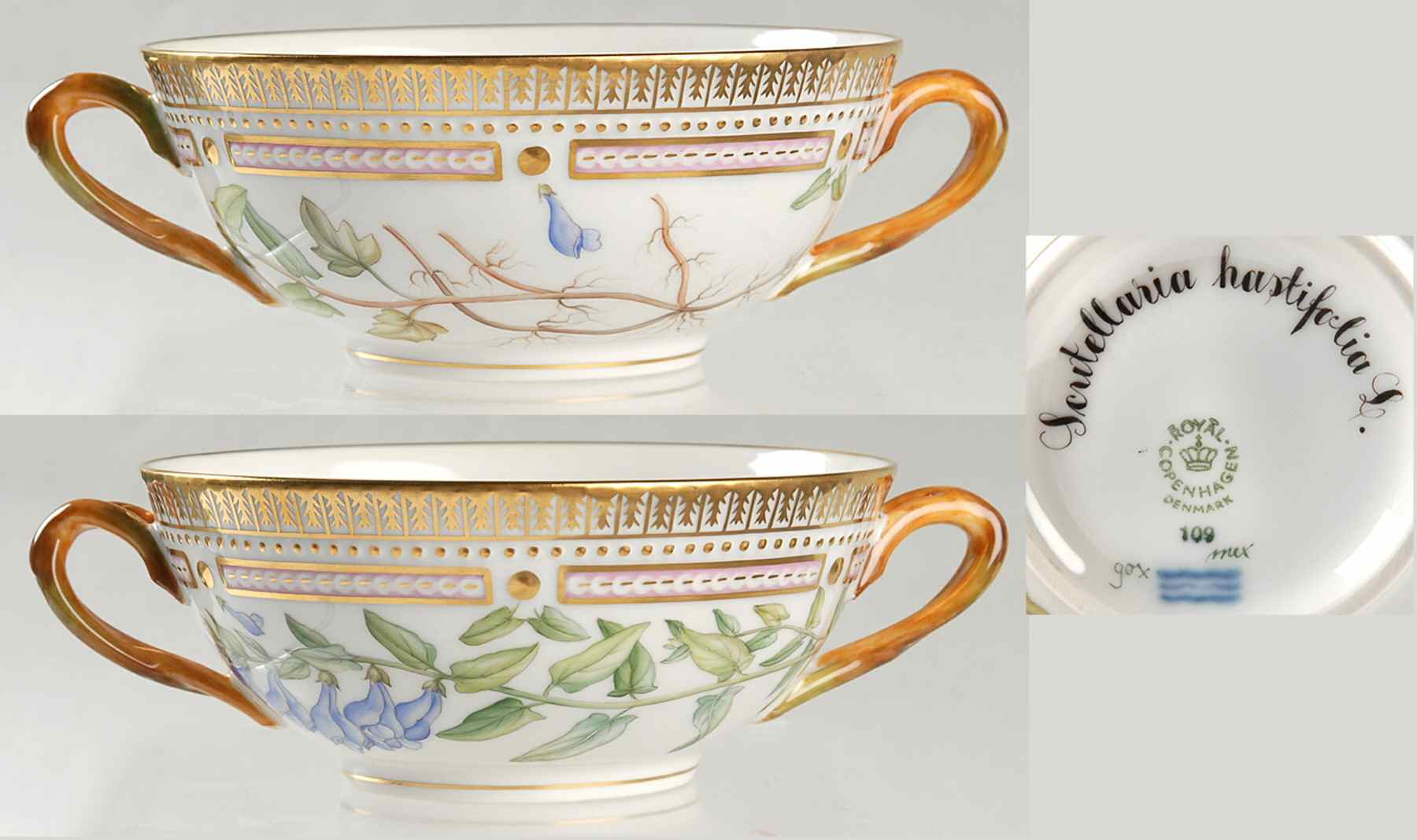 Flora Danica (1961 To Current) Flat Cream Soup Bowl-Scutellaria hastifolia L by Royal Copenhagen-1