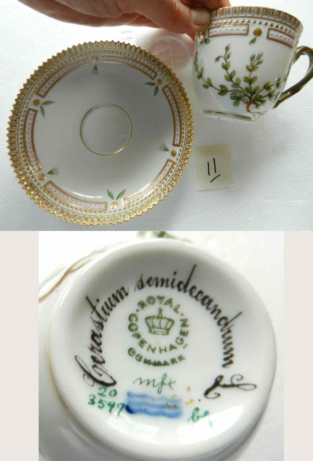Flora Danica (1961 To Current) Flat Cup & Saucer Set-Cerastium semidecandrum L by Royal Copenhagen-1