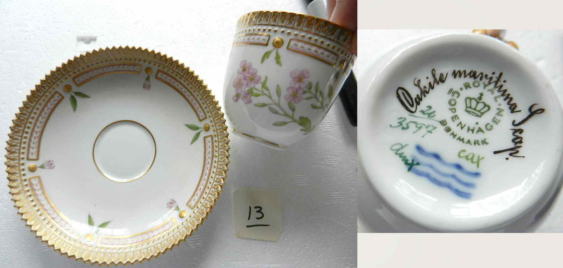 Flora Danica (1961 To Current) Flat Cup & Saucer Set-Cakile maritima Scap by Royal Copenhagen-1