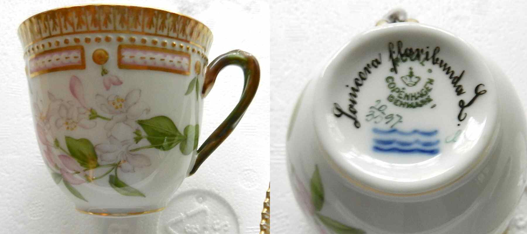 Flora Danica (1961 To Current) Flat Cup & Saucer Set-Lonicera floribunda L by Royal Copenhagen-1