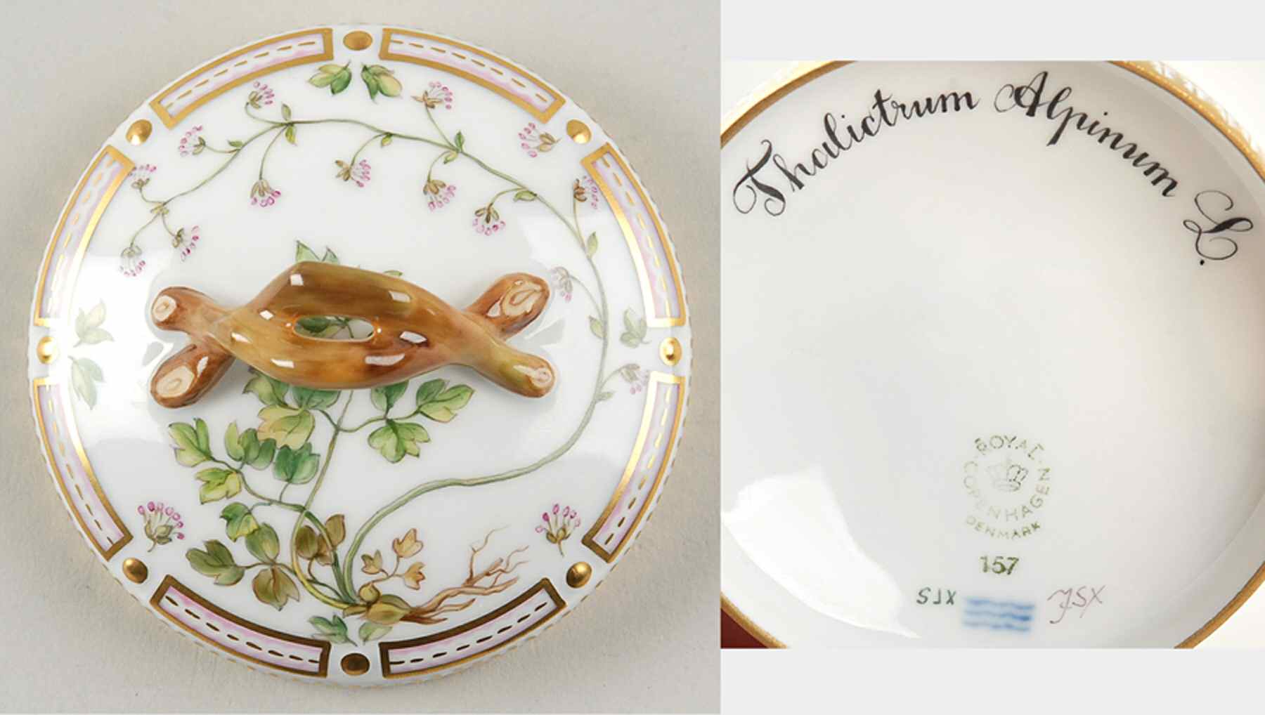 Flora Danica (1961 To Current) Lid for Small Sugar Bowl-Thalictrum Alpinum L by Royal Copenhagen-1