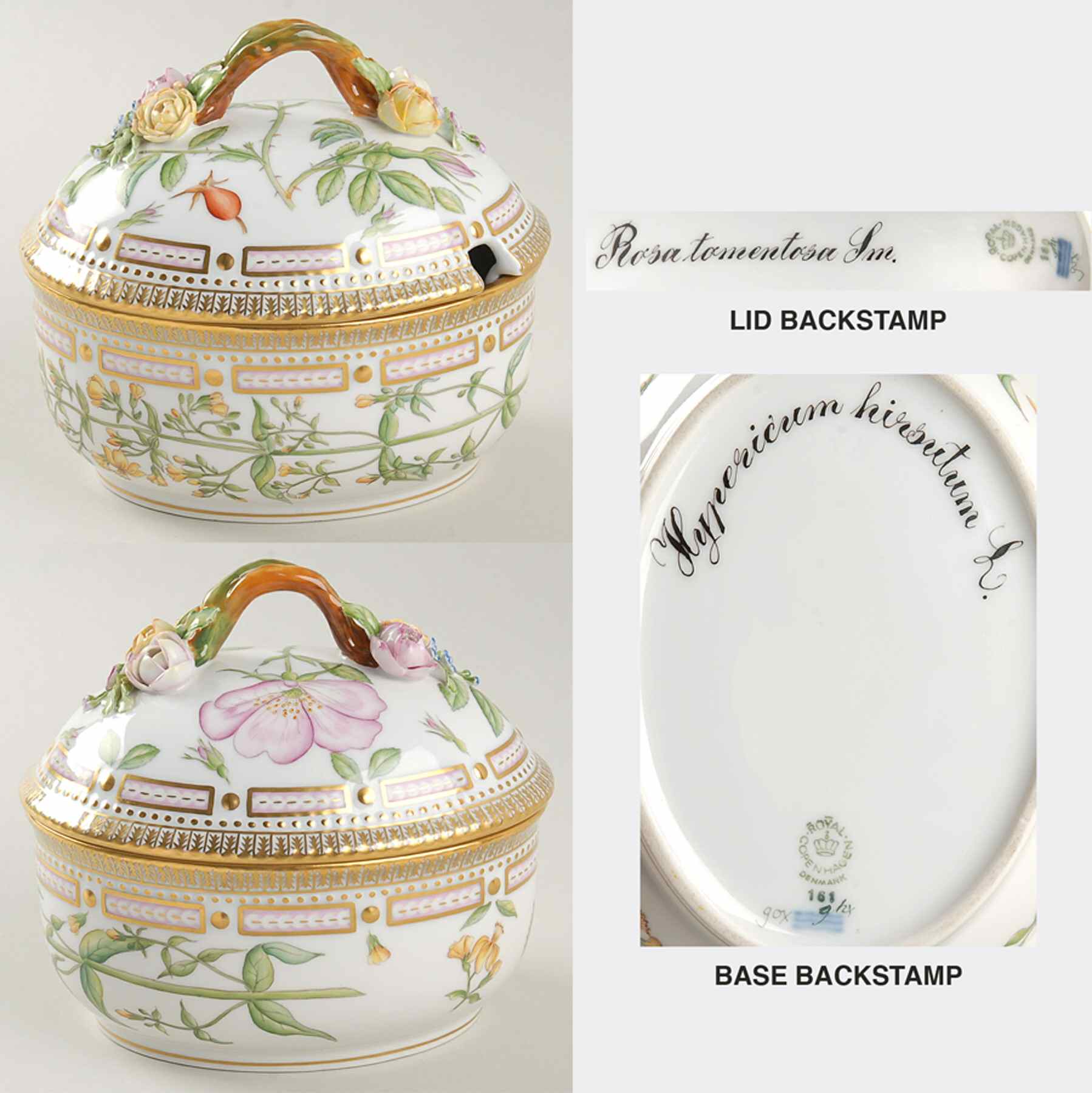Flora Danica (1961 To Current) Large Sugar Bowl & Lid-Rosa tomentosa & Hypericum by Royal Copenhagen-1