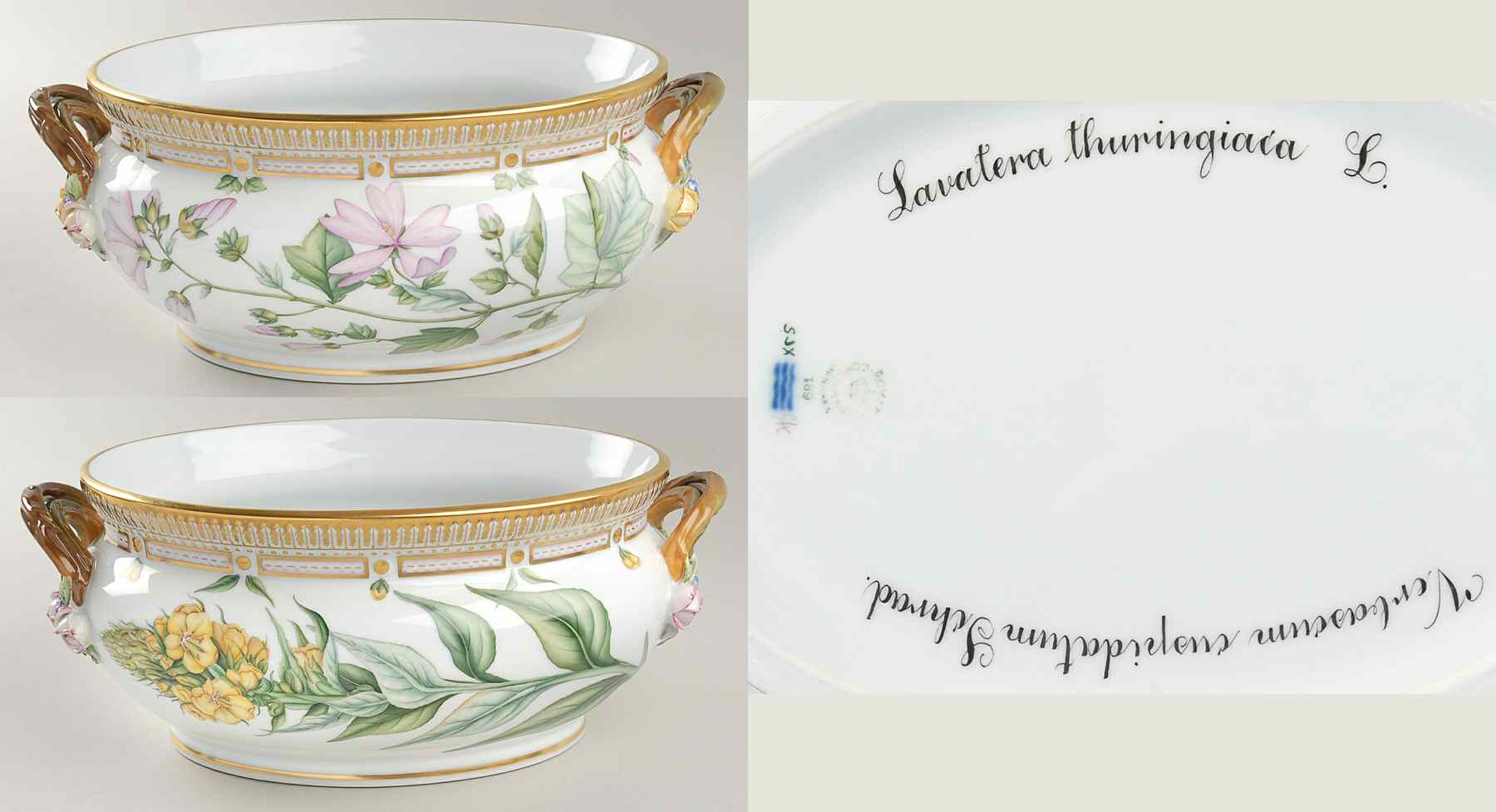 Flora Danica (1961 To Current) 5qt Oval Tureen No Lid-Lavatera Thur, Verbascum Cu by Royal Copenhagen-1