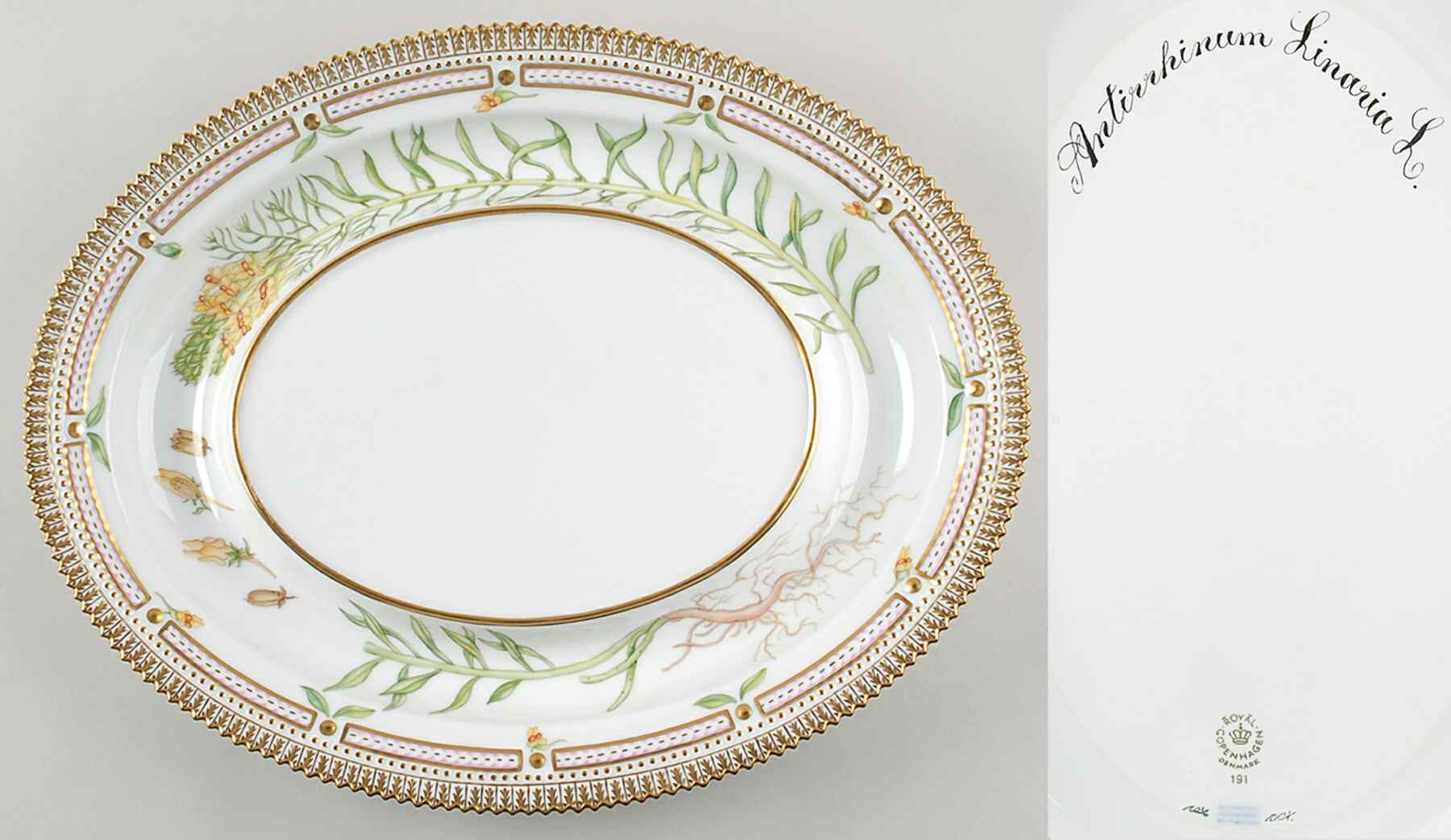 Flora Danica (1961 To Current) Underplate for Oval Tureen-Antirrhinum Linaria L by Royal Copenhagen-1