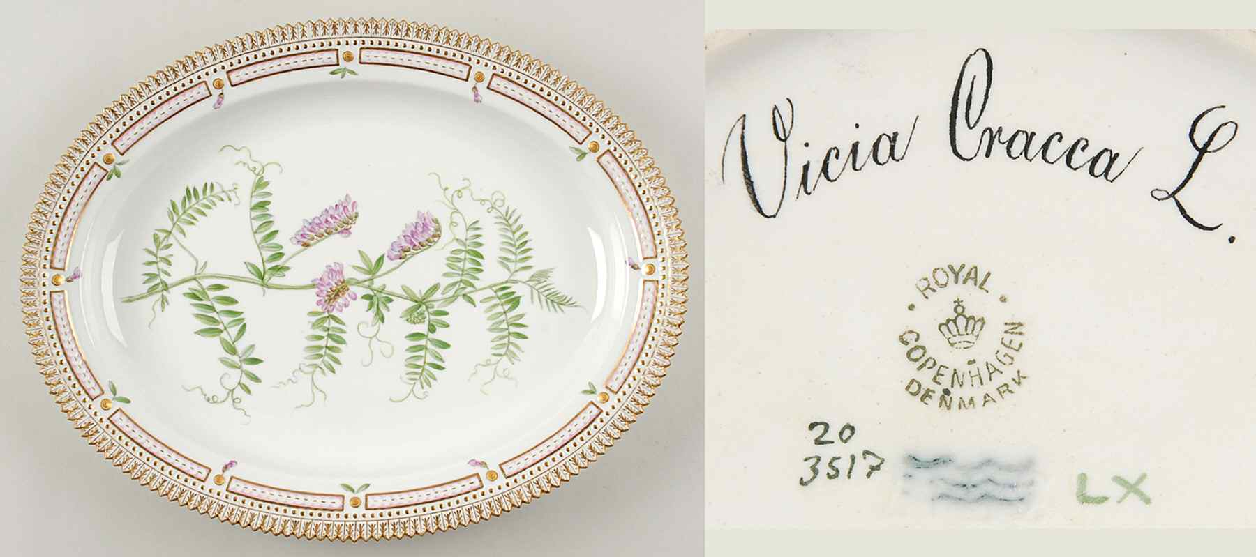 Flora Danica (1961 To Current) 14" Oval Serving Platter-Vicia Cracca L by Royal Copenhagen-1