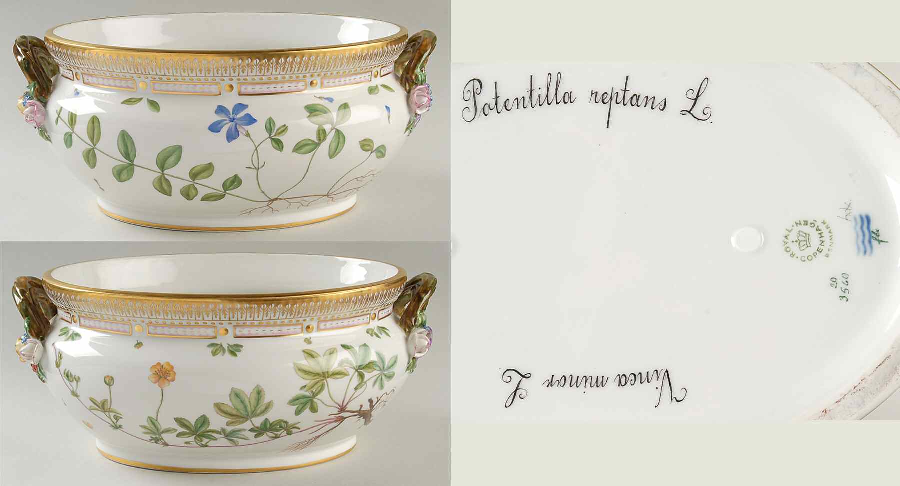 Flora Danica (1961 To Current) 5qt Oval Tureen No Lid-Vinca Minor, Potentilla Rep by Royal Copenhagen-1