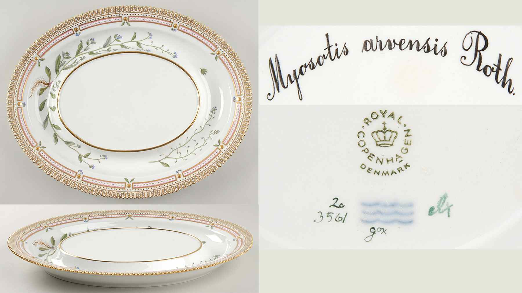 Flora Danica (1961 To Current) Underplate for Oval Tureen-Myosotis Arvensis Roth by Royal Copenhagen-1