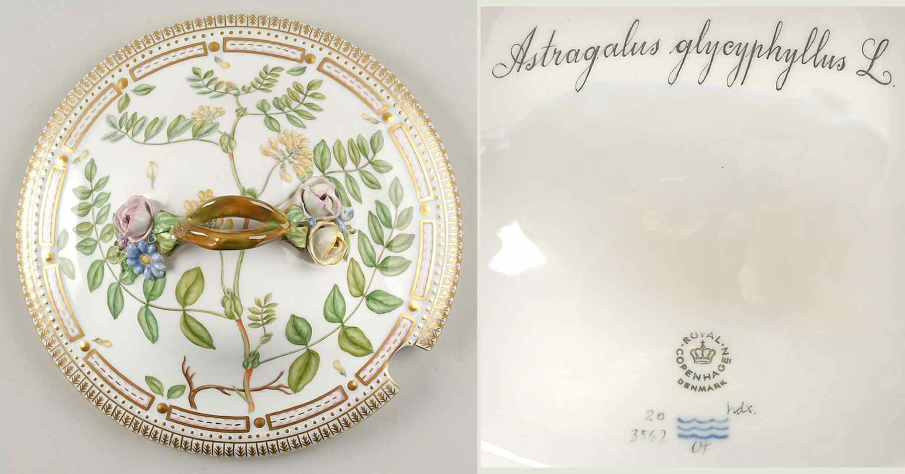 Flora Danica (1961 To Current) Lid for 3 Qt Tureen-Astragalus glycyphyllus L by Royal Copenhagen-1