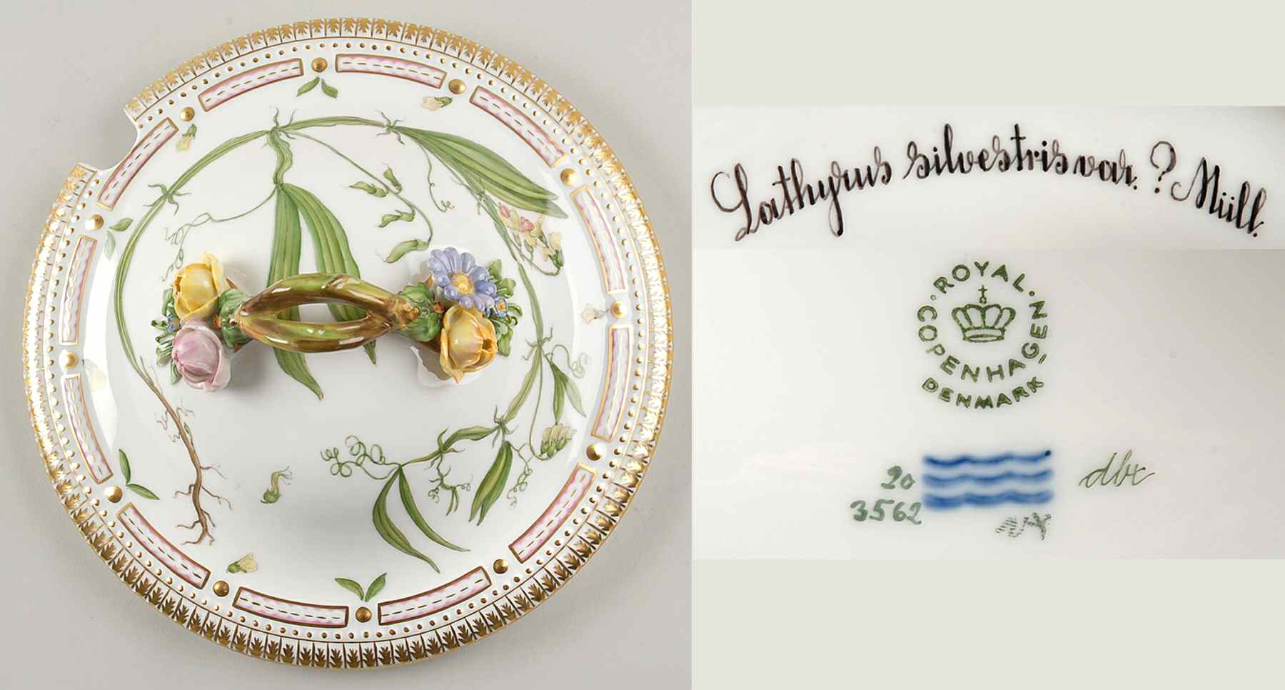 Flora Danica (1961 To Current) Lid for 3 Qt Tureen-Lathyrus silvestris var Mull by Royal Copenhagen-1
