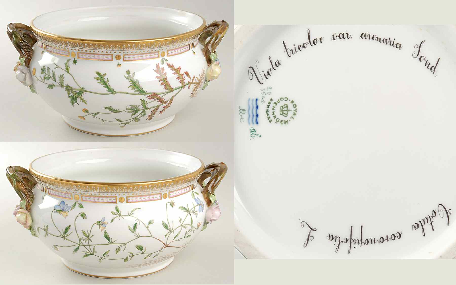 Flora Danica (1961 To Current) 3 Qt Tureen No Lid-Viola tricolor, Cotula coronopi by Royal Copenhagen-1