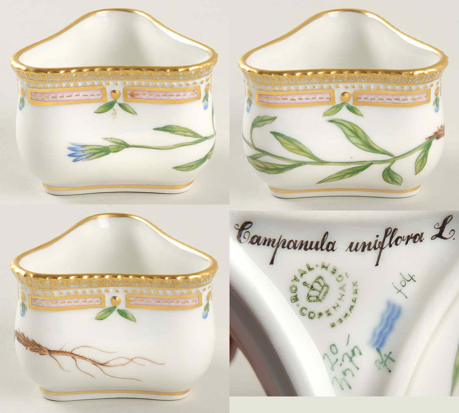 Flora Danica (1961 To Current) Triangular Custard Cup-Campanula uniflora L by Royal Copenhagen-1