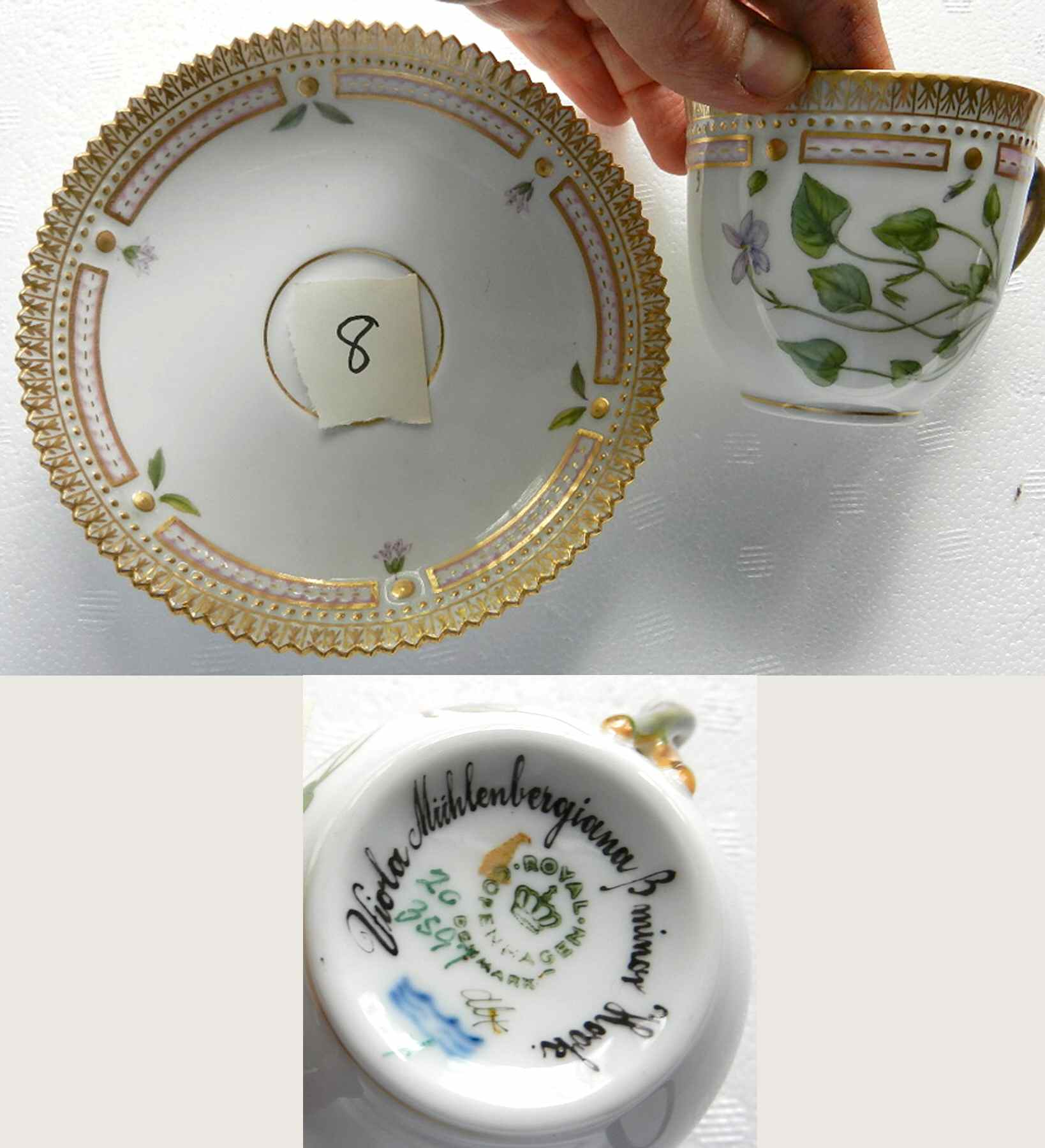 Flora Danica (1961 To Current) Flat Cup & Saucer Set-Viola Muhlenbergiana B minor by Royal Copenhagen-1