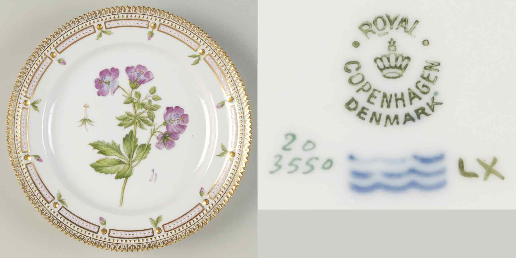 Flora Danica (1790 To 1960) Luncheon Plate-Geranium silvatica L by Royal Copenhagen-1