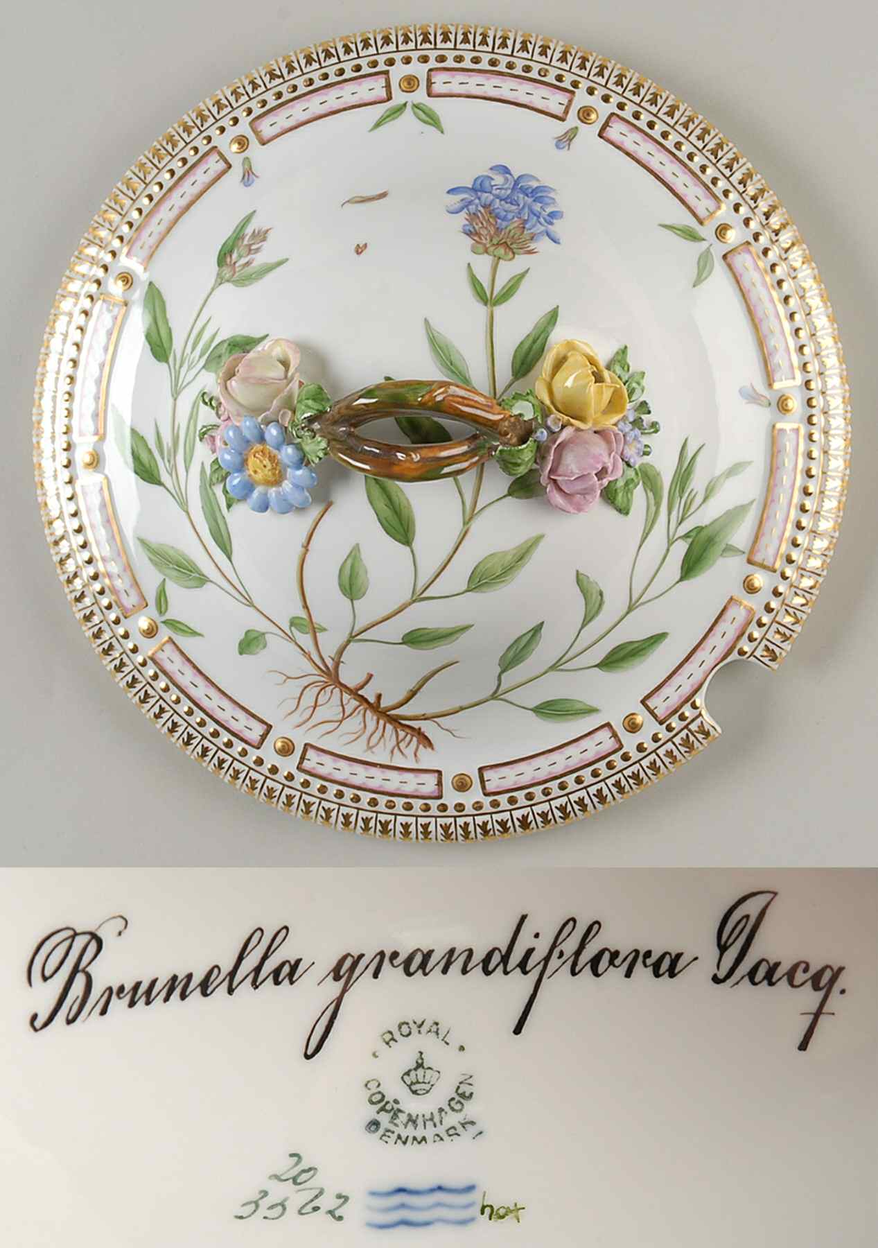 Flora Danica (1961 To Current) Lid for 3 Qt Tureen-Brunella grandiflora Jacq. by Royal Copenhagen-1
