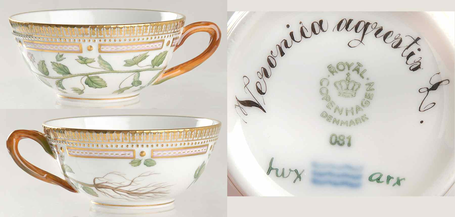 Flora Danica (1961 To Current) Flat Tea Cup-Veronica agrestis L by Royal Copenhagen-1