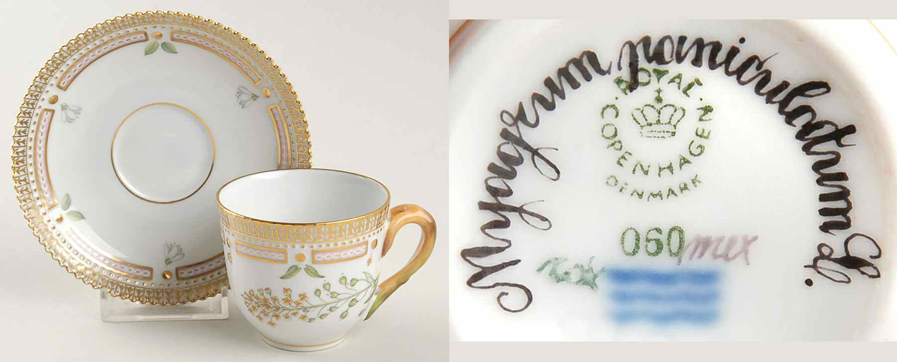 Flora Danica (1961 To Current) Flat Demitasse Cup & Saucer-Myagrum paniculatum L by Royal Copenhagen-1