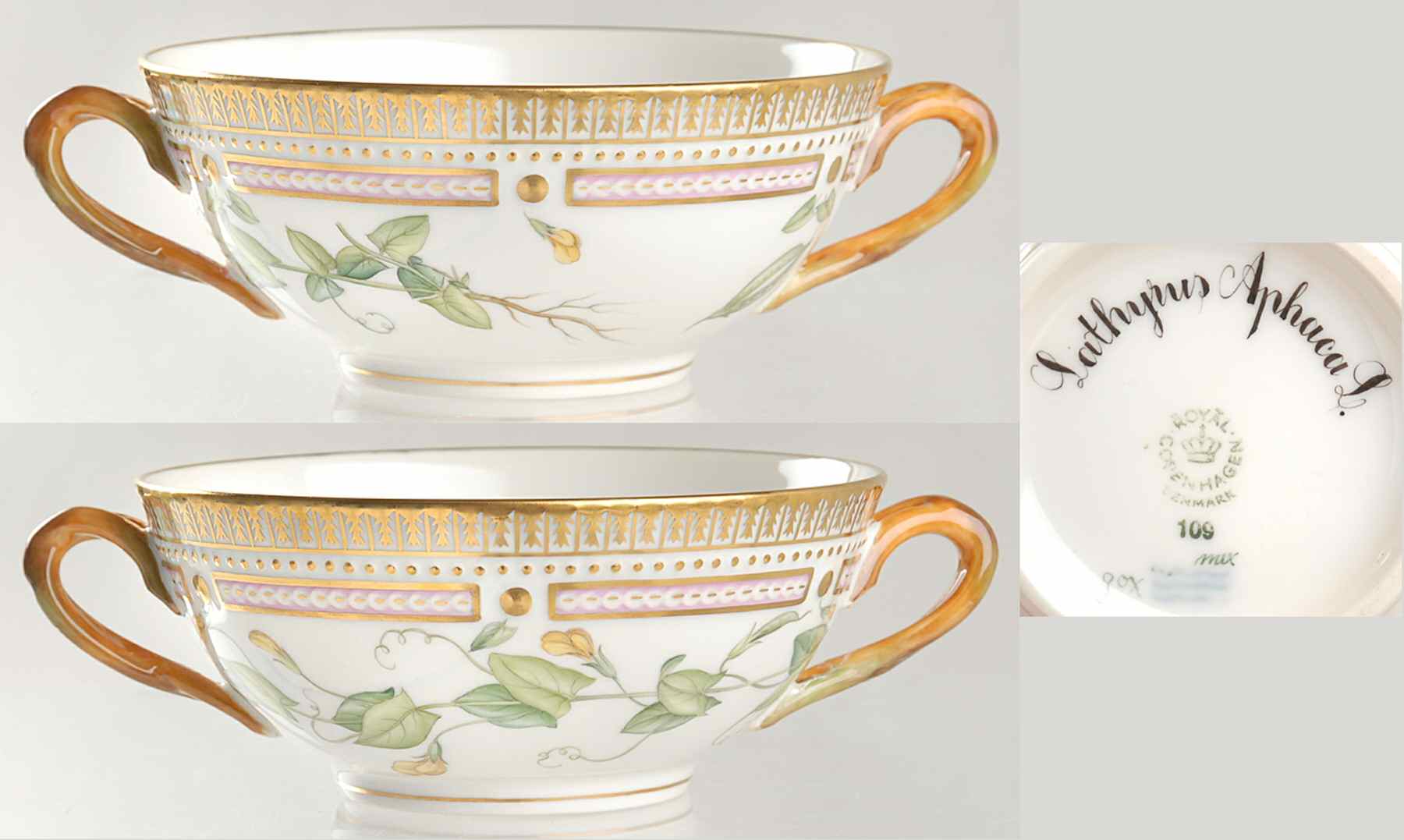 Flora Danica (1961 To Current) Flat Cream Soup Bowl-Lathyrus Aphaca L by Royal Copenhagen-1