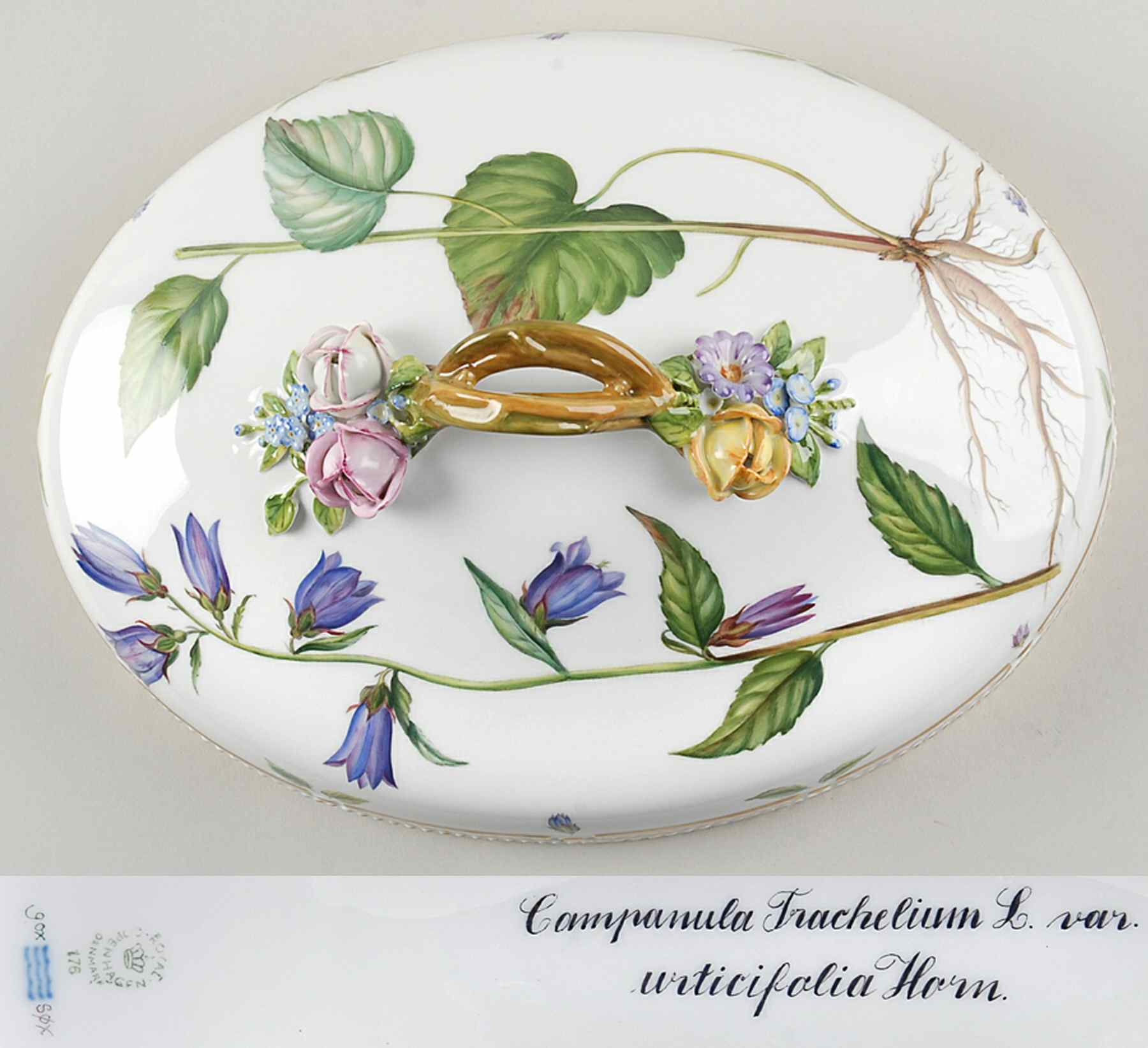 Flora Danica (1961 To Current) Lid for Oval Vegetable-Campanula Trachelium L by Royal Copenhagen-1