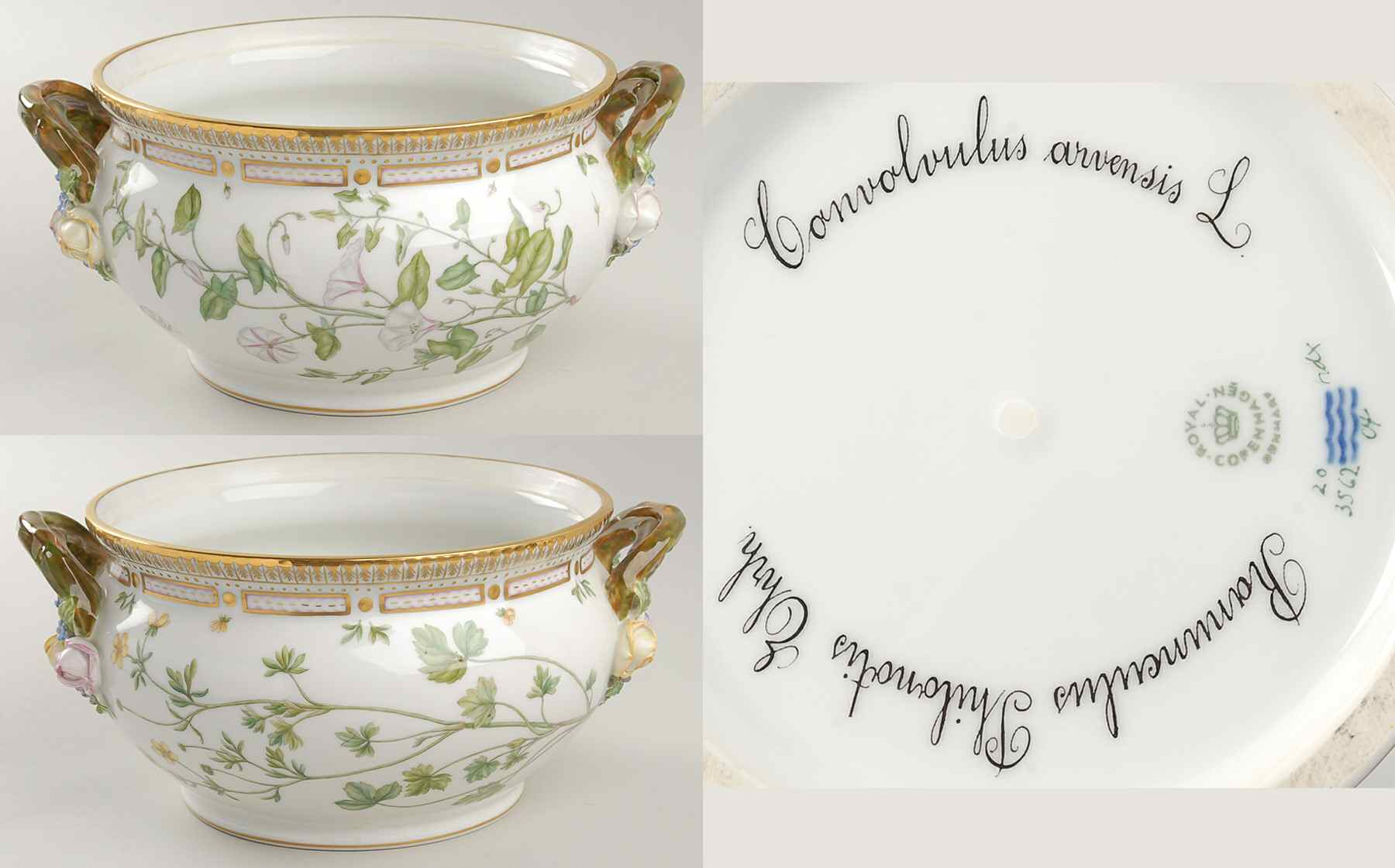 Flora Danica (1961 To Current) 3 Qt Tureen No Lid-Convolvulus arv,Ranunculus Phil by Royal Copenhagen-1