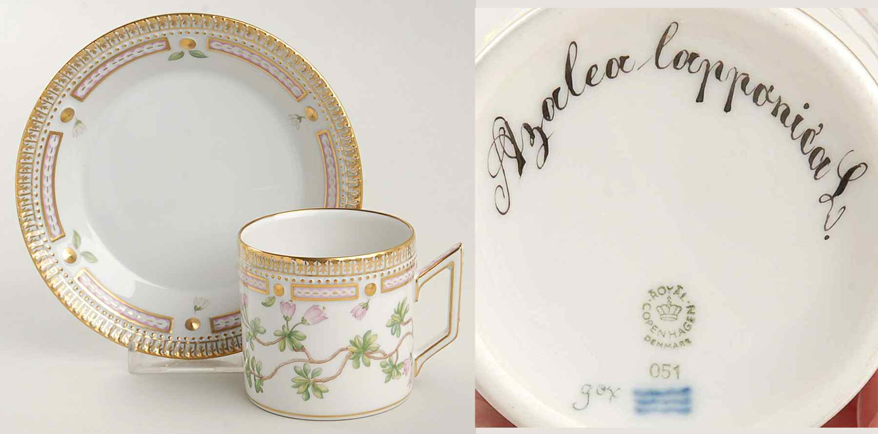 Flora Danica (1961 To Current) Chocolate Cup & Smooth Saucer-Azalea lapponica L by Royal Copenhagen-1