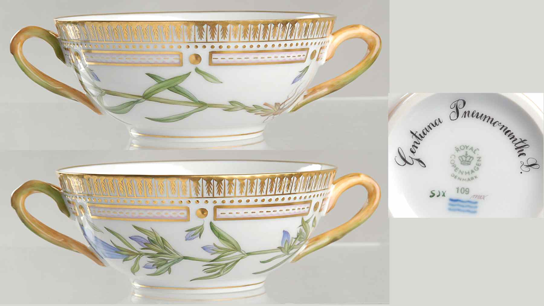 Flora Danica (1961 To Current) Flat Cream Soup Bowl-Gentiana pneumonanthe L by Royal Copenhagen-1