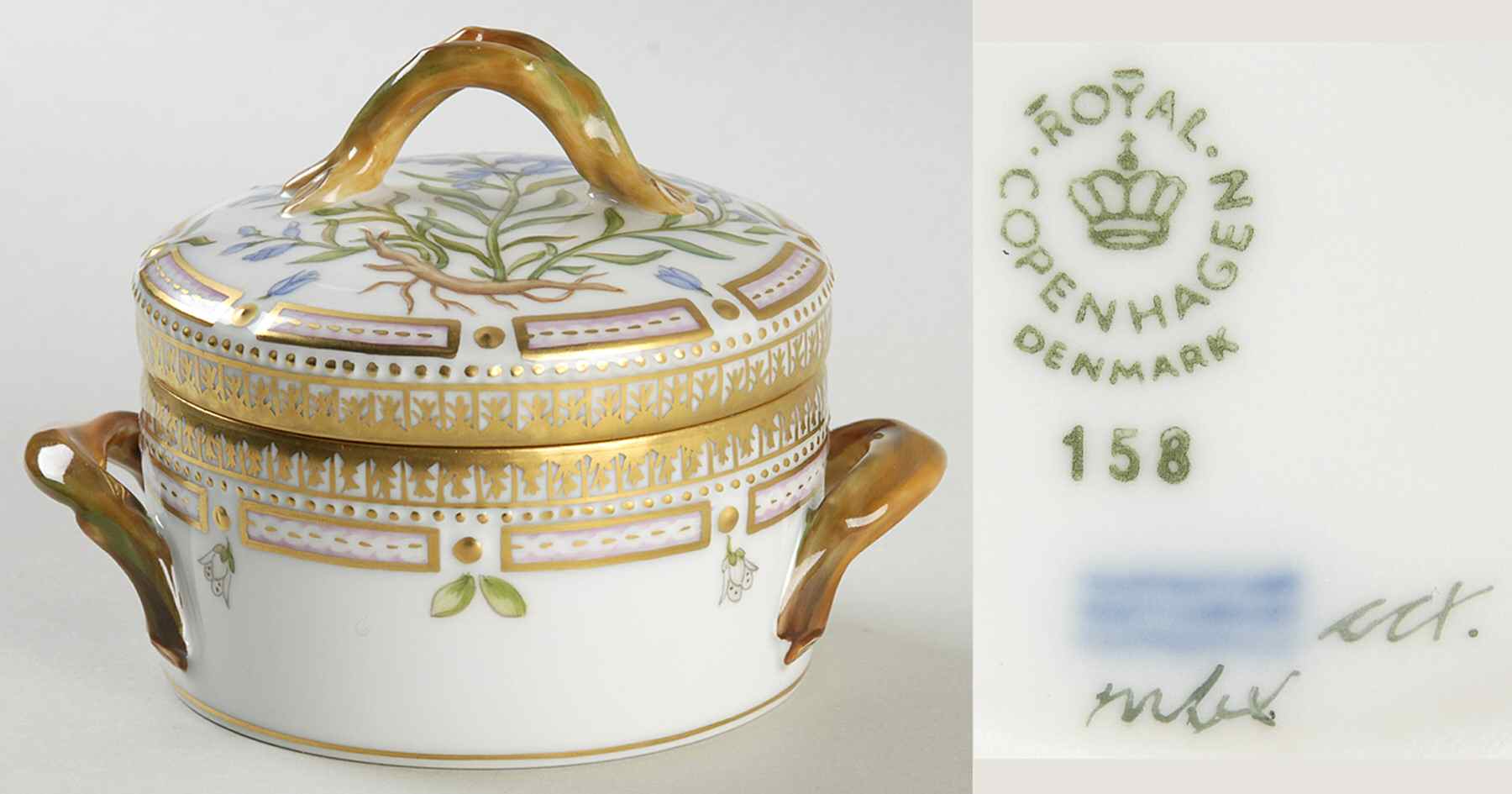 Flora Danica (1961 To Current) Small Sugar Bowl & Lid-Polygala vulgaris L by Royal Copenhagen-1