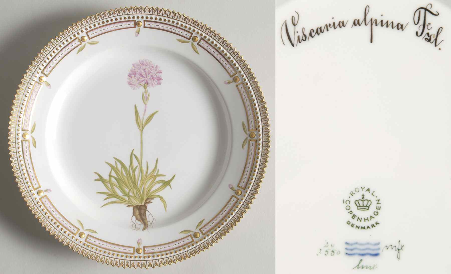 Flora Danica (1961 To Current) Luncheon Plate-Viscaria alpina Fsl by Royal Copenhagen-1