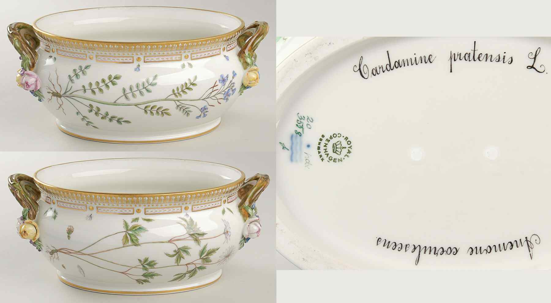 Flora Danica (1961 To Current) 3 Qt Oval Tureen No Lid-Cardamine Prat,Anemone Coe by Royal Copenhagen-1