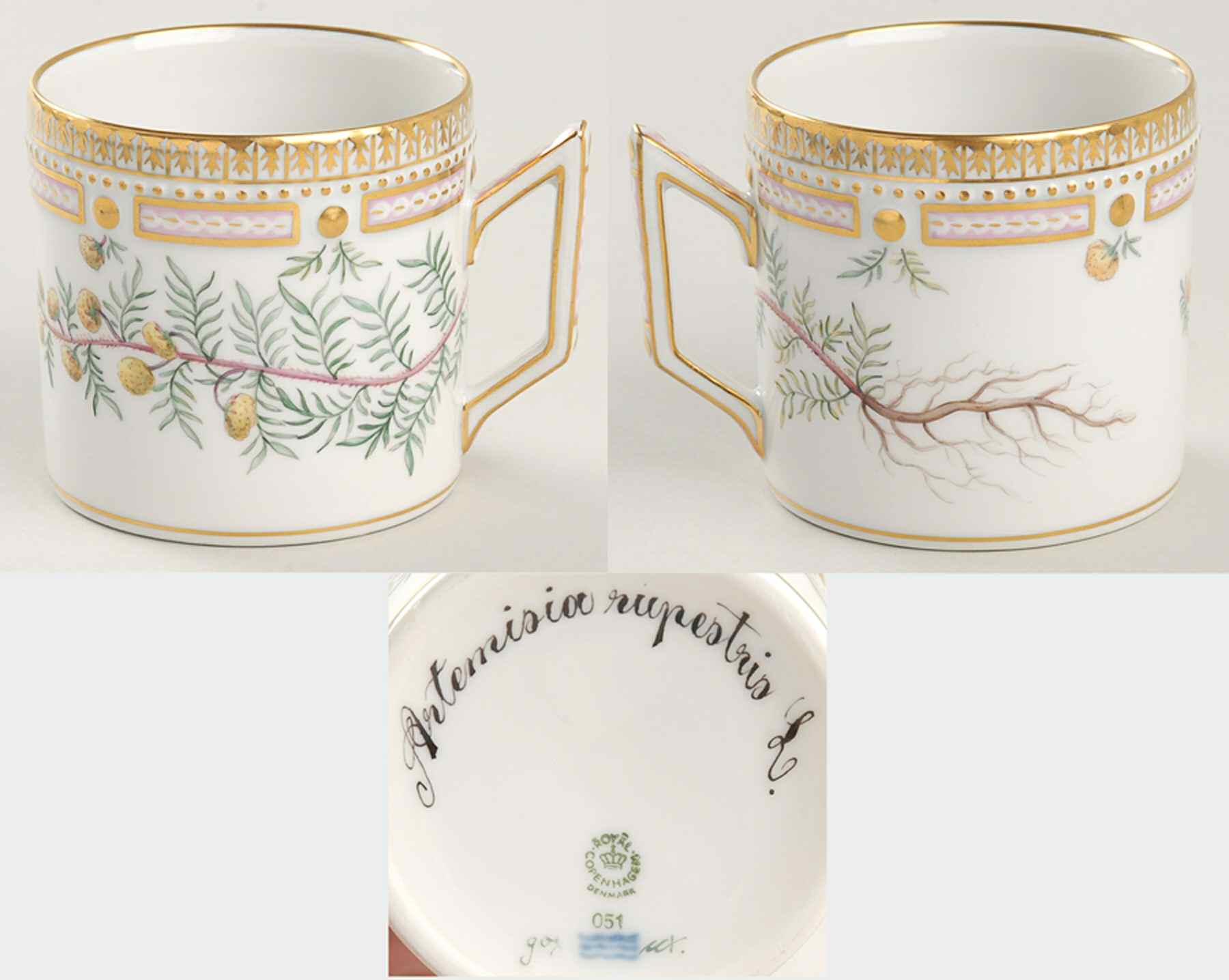 Flora Danica (1961 To Current) Chocolate Cup-Artemisia rupestris L by Royal Copenhagen-1