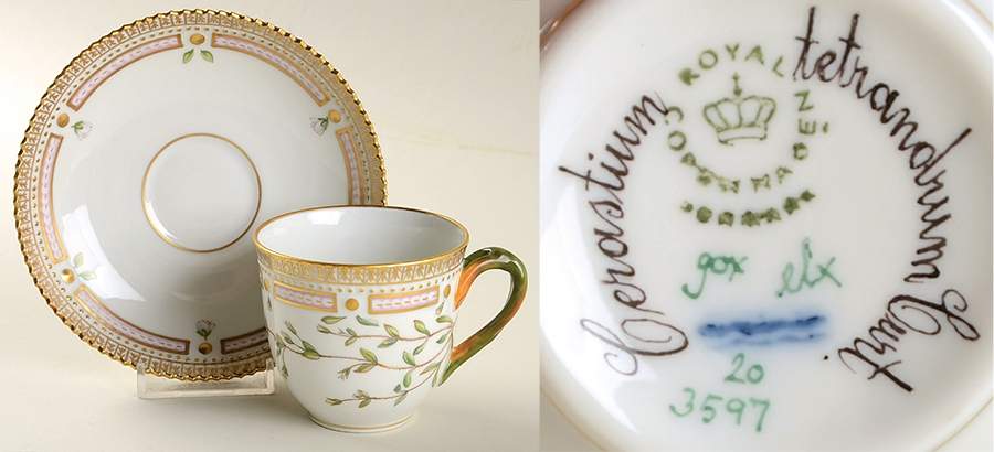 Flora Danica (1961 To Current) Flat Cup & Saucer Set-Cerastium tetrandrum Curt. by Royal Copenhagen-1