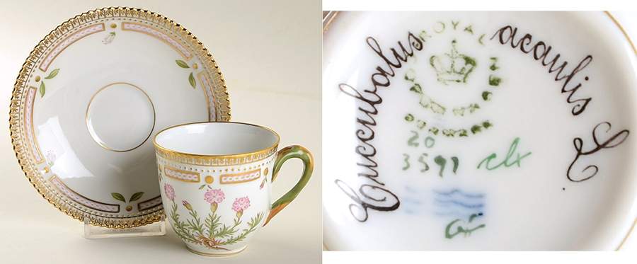 Flora Danica (1961 To Current) Flat Cup & Saucer Set-Cuccubalus acaulis L. by Royal Copenhagen-1