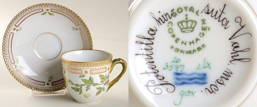 Flora Danica (1961 To Current) Flat Cup & Saucer Set-Potentilla hirsuta Vahl mser by Royal Copenhagen-1