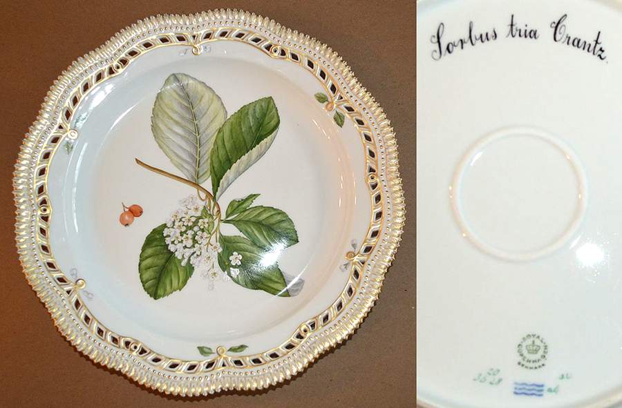 Flora Danica (1961 To Current) 13" Round Pierced Platter-Sorbus Aria Crantz by Royal Copenhagen-1