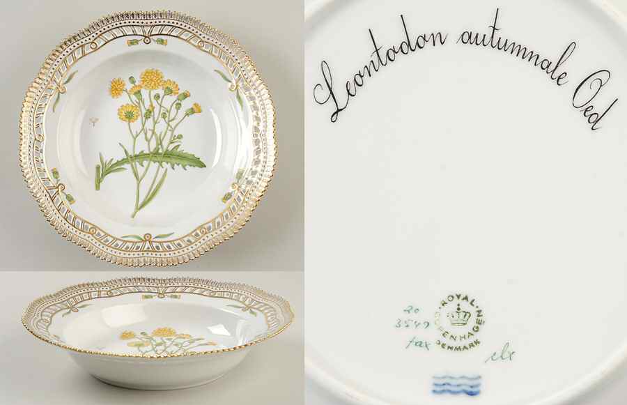 Flora Danica (1961 To Current) Pierced Large Rim Soup Bowl-Leontodon autumnale Oe by Royal Copenhagen-1