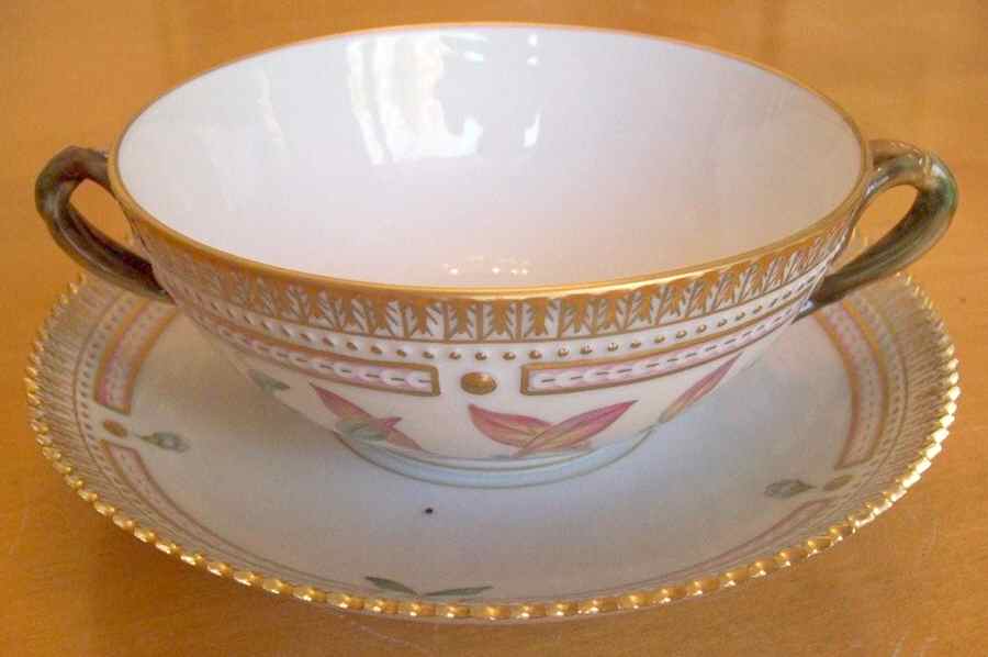 Flora Danica (1961 To Current) Flat Cream Soup & Saucer-Isnardia palustris L by Royal Copenhagen-1
