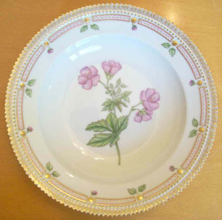 Flora Danica (1961 To Current) Rim Soup Bowl-Geranium silvaticum L by Royal Copenhagen-1