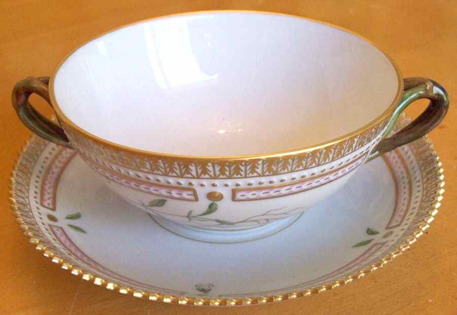 Flora Danica (1961 To Current) Flat Cream Soup & Saucer-Viola tricolor v arenaria by Royal Copenhagen-1