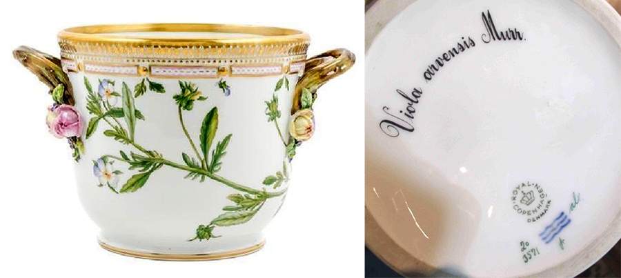 Flora Danica (1961 To Current) Large Round Wine Cooler/Cachepot-Viola arvensis Mu by Royal Copenhagen-1