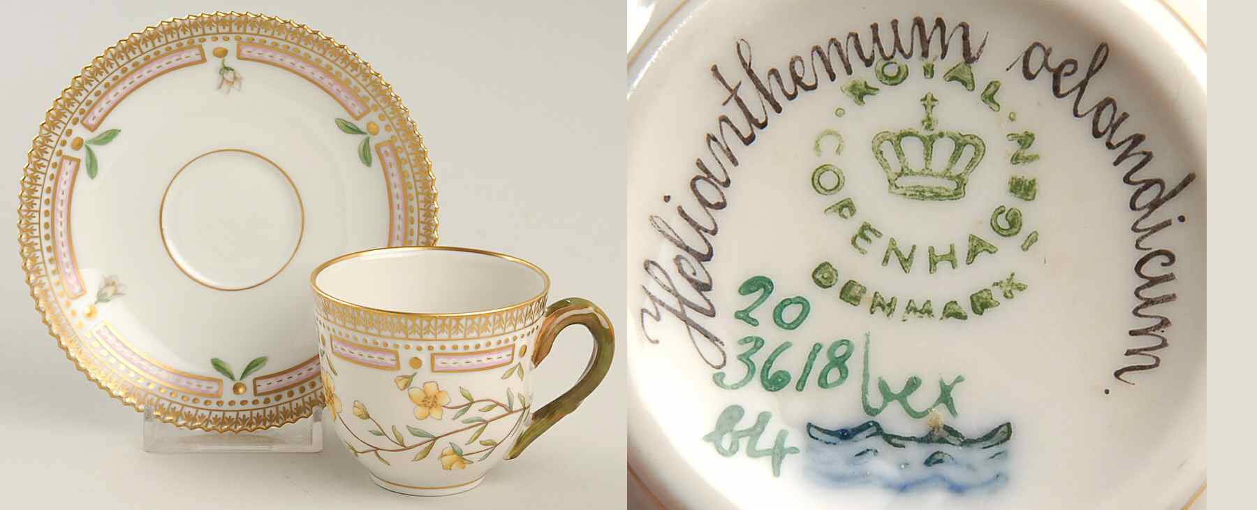 Flora Danica (1961 To Current) Flat Demitasse Cup & Saucer-Helianthemum oelandicu by Royal Copenhagen-1