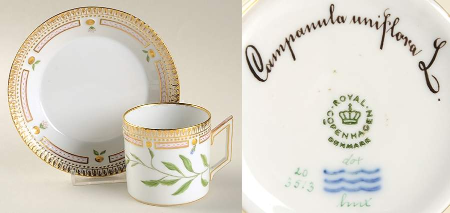 Flora Danica (1961 To Current) Chocolate Cup & Smooth Saucer-Campanula uniflora L by Royal Copenhagen-1