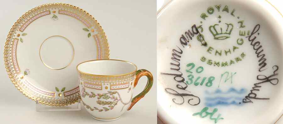 Flora Danica (1961 To Current) Flat Demitasse Cup & Saucer-Sedum anglicum Huds by Royal Copenhagen-1