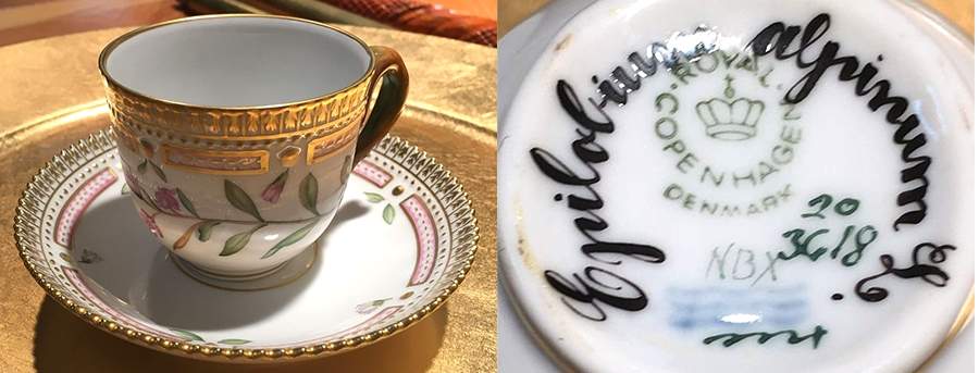Flora Danica (1961 To Current) Flat Demitasse Cup & Saucer-Epilobium alpinum L by Royal Copenhagen-1