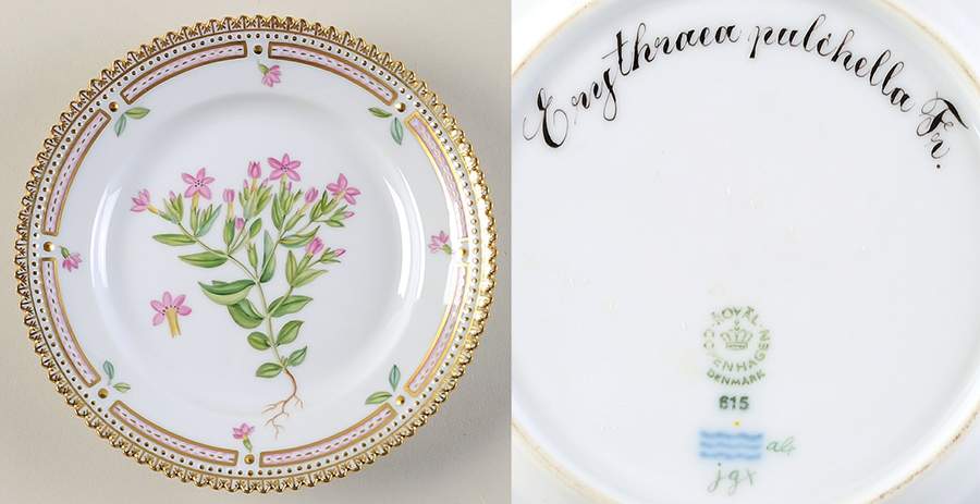 Flora Danica (1961 To Current) Bread & Butter Plate-Erythraea pulchella Fr by Royal Copenhagen-1