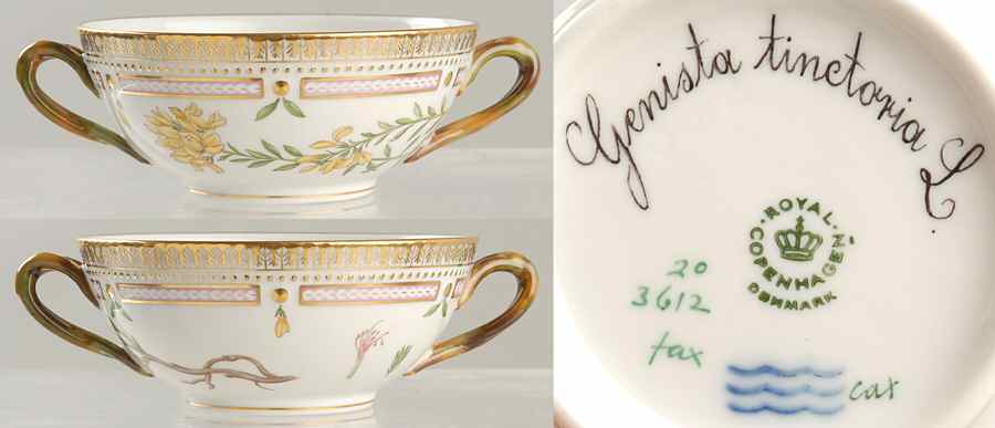 Flora Danica (1961 To Current) Flat Cream Soup Bowl-Genista tinctoria L by Royal Copenhagen-1