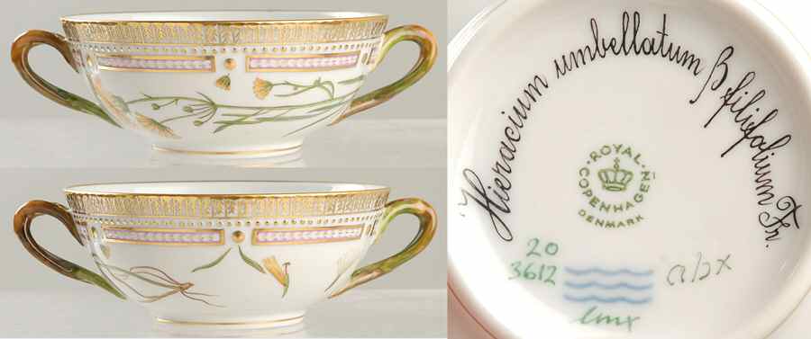 Flora Danica (1961 To Current) Flat Cream Soup Bowl-Hieracium umbellatum B filifo by Royal Copenhagen-1