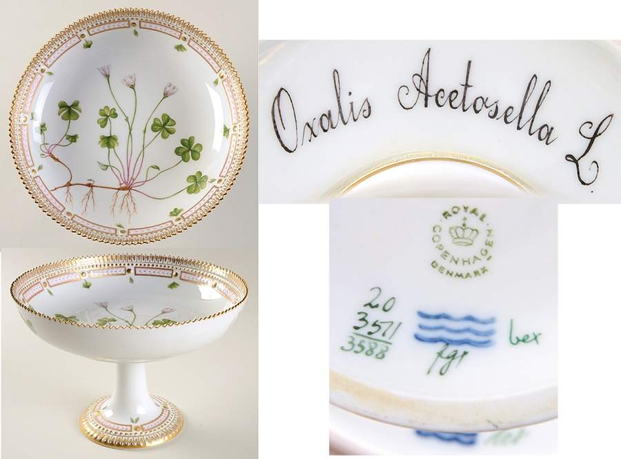 Flora Danica (1961 To Current) Round High Foot Cake Plate-Oxalis Acetosella L. by Royal Copenhagen-1