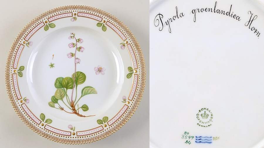 Flora Danica (1961 To Current) Dinner Plate-Pyrola groenlandiea Horn. by Royal Copenhagen-1